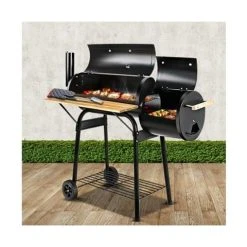 Fotya - 2-in-1 Offset BBQ Smoker Black