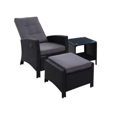 Exterieur Outdoor - Outdoor Recliner Chair Black 3pc