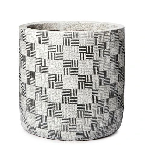 Coastal Home - Checker Ceramic Pot Black & White 19cm