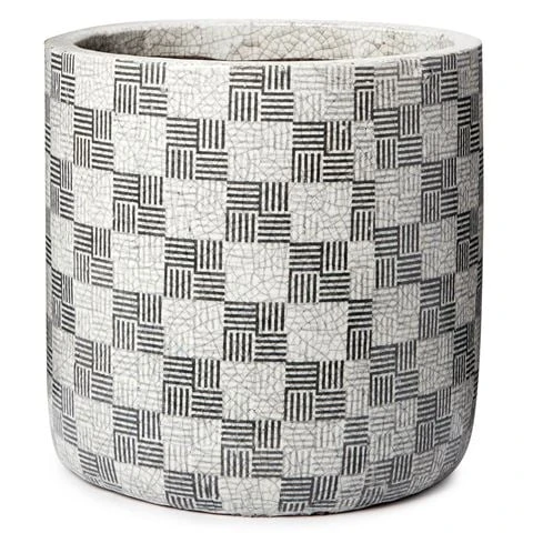 Coastal Home - Checker Ceramic Pot Black & White 24cm